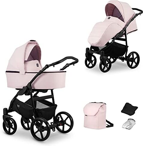 Kunert Passeggino per bambini 3 in 1 et 2 in 1 navicella carrozzina seggiolino auto  MATA 3in1 et 2in1 passeggini (2 in 1, rosa + telaio nero)