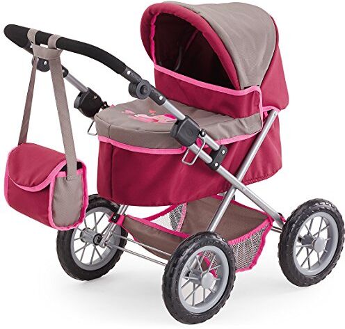 Bayer Design  Carrozzina per Bambole Trendy, Passeggino per Bambole, Giocattolo, pieghevole, regolabile in altezza con borsa, grigio, rosa con fata