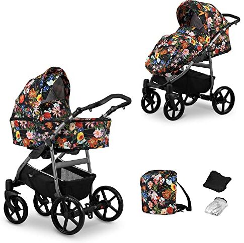 Kunert Passeggino per bambini 3 in 1 et 2 in 1 navicella carrozzina seggiolino auto  MATA 3in1 et 2in1 passeggini (2 in 1, fiori + telaio in grafite)