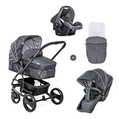 Hauck Set Passeggino Completo Pacific 4 Shop N Drive Navicella Neonato Convertibile in Seduta Reversibile Passeggino 3 in 1 con Ovetto, Coprigambe Passeggino Leggero con Ruote Grandi Grigio