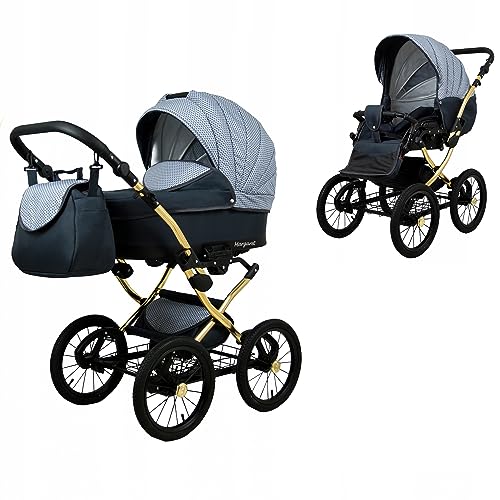 Babylux ® Bambini Passeggino Completo Set 2 in 1 Margaret Gold incl. Navicella, Canna Carrozzina Neonati Sistema Combinato Borsa fasciatoio, Copertura antipioggia, Zanzariera ecc.