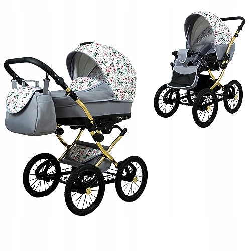 Babylux ® Bambini Passeggino Completo Set 2 in 1 Margaret Gold incl. Navicella, Canna Carrozzina Neonati Sistema Combinato Borsa fasciatoio, Copertura antipioggia, Zanzariera ecc.