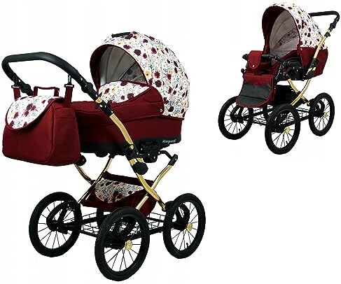 Babylux ® Bambini Passeggino Completo Set 2 in 1 Margaret Gold incl. Navicella, Canna Carrozzina Neonati Sistema Combinato Borsa fasciatoio, Copertura antipioggia, Zanzariera ecc.