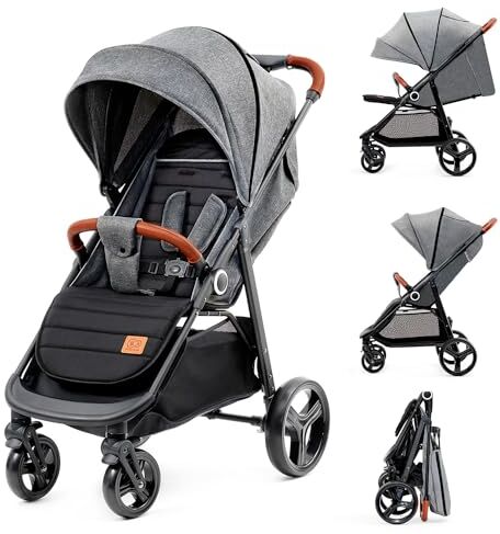 kk Kinderkraft Kinderkraft GRANDE PLUS Passeggino Leggero dalla Nascita Fino 22 kg, Pieghevole con una Mano, Posizione Sdraiata, L'ammortizzazione su Tutte le Ruote, Cappottina XL, Grigio