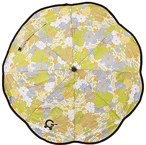 Gesslein 112 Ombrellone parasole per carrozzina e passeggino, 70 cm di diametro, pieghevole, regolabile in 3 posizioni, per tubi rotondi e ovali, motivo floreale, colore: verde mango/grigio