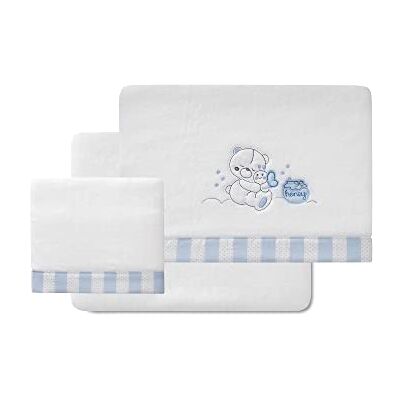 Interbaby Lenzuola Coralina Honey Bear bianco e blu per navicella e carrozzina. Interbaby Lenzuola Coralina Honey Bear bianco e blu per navicella e carrozzina.