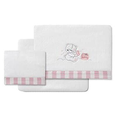 Interbaby Lenzuola Coralina Honey Bear bianco e rosa per navicella e carrozzina. Interbaby Lenzuola Coralina Honey Bear bianco e rosa per navicella e carrozzina.