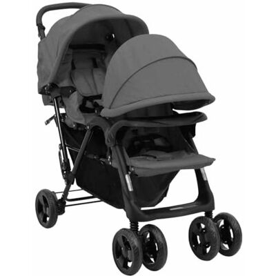 vidaXL Passeggino Gemellare a Tandem Grigio Scuro in Acciaio vidaXL Passeggino Gemellare a Tandem Grigio Scuro in Acciaio