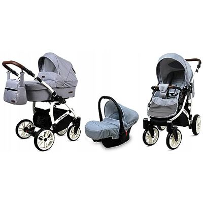 Babylux ® Bambini Passeggino Completo Set 3 in 1 Optimal incl. Navicella, Canna, Seggiolino Auto Carrozzina Neonati Sistema Combinato con Borsa fasciatoio, Copertura antipioggia ecc. Babylux ® Bambini Passeggino Completo Set 3 in 1 Optimal incl. Navicella, Canna, Seggiolino Auto Carrozzina Neonati Sistema Combinato con Borsa fasciatoio, Copertura antipioggia ecc.