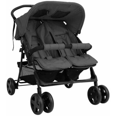 vidaXL Passeggino Gemellare Grigio Scuro in Acciaio vidaXL Passeggino Gemellare Grigio Scuro in Acciaio