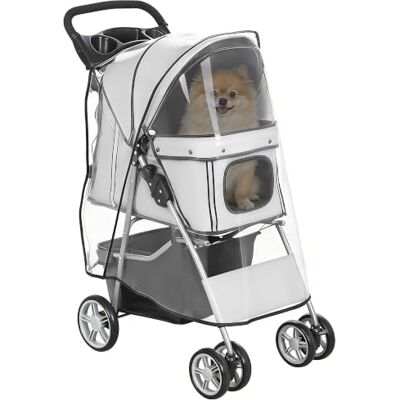 PawHut Passeggino per Cani Pieghevole con Copertura Antipioggia Grigio Carrozzina per Cani, Girevole, Freni, Strisce Riflettenti, Finestre Rete, Cestino, Cuscino Lavabile, Portabicchieri PawHut Passeggino per Cani Pieghevole con Copertura Antipioggia Grigio Carrozzina per Cani, Girevole, Freni, Strisce Riflettenti, Finestre Rete, Cestino, Cuscino Lavabile, Portabicchieri