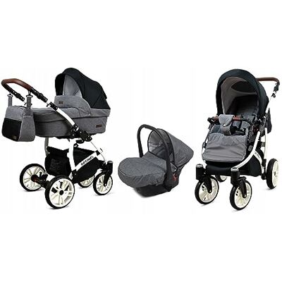 Babylux ® Bambini Passeggino Completo Set 3 in 1 Optimal incl. Navicella, Canna, Seggiolino Auto Carrozzina Neonati Sistema Combinato con Borsa fasciatoio, Copertura antipioggia ecc. Babylux ® Bambini Passeggino Completo Set 3 in 1 Optimal incl. Navicella, Canna, Seggiolino Auto Carrozzina Neonati Sistema Combinato con Borsa fasciatoio, Copertura antipioggia ecc.