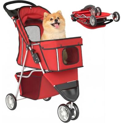 PawHut Passeggino per Cani Piccoli 10kg Pieghevole con Freni Rosso Carrozzina per Cani con Ruote, Portabicchieri, Cestino Portaoggetti, Imbottitura Rimovibile e Lavabile PawHut Passeggino per Cani Piccoli 10kg Pieghevole con Freni Rosso Carrozzina per Cani con Ruote, Portabicchieri, Cestino Portaoggetti, Imbottitura Rimovibile e Lavabile