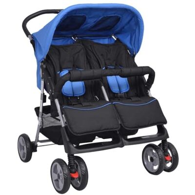 vidaXL Passeggino Gemellare in Acciaio Blu e Nero vidaXL Passeggino Gemellare in Acciaio Blu e Nero