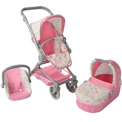 Bayer CHIC 2000 Carrozzina per bambole Fides, set passeggino 3 in 1 composto da navicella, seggiolino sportivo e seggiolino auto, farfalle, rosa Bayer CHIC 2000 Carrozzina per bambole Fides, set passeggino 3 in 1 composto da navicella, seggiolino sportivo e seggiolino auto, farfalle, rosa