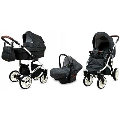 Babylux ® Bambini Passeggino Completo Set 3 in 1 Optimal incl. Navicella, Canna, Seggiolino Auto Carrozzina Neonati Sistema Combinato con Borsa fasciatoio, Copertura antipioggia ecc. Babylux ® Bambini Passeggino Completo Set 3 in 1 Optimal incl. Navicella, Canna, Seggiolino Auto Carrozzina Neonati Sistema Combinato con Borsa fasciatoio, Copertura antipioggia ecc.