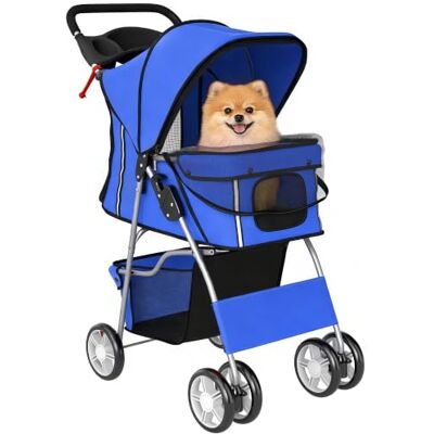 PawHut Passeggino per Cani 10kg Pieghevole Blu Carrozzina per Cani, Girevole, Freni, Strisce Riflettenti, Finestre Rete, Cestino, Cuscino Lavabile, Portabicchieri PawHut Passeggino per Cani 10kg Pieghevole Blu Carrozzina per Cani, Girevole, Freni, Strisce Riflettenti, Finestre Rete, Cestino, Cuscino Lavabile, Portabicchieri