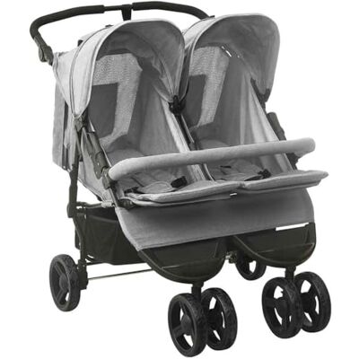 vidaXL Passeggino Gemellare Grigio Chiaro in Acciaio vidaXL Passeggino Gemellare Grigio Chiaro in Acciaio