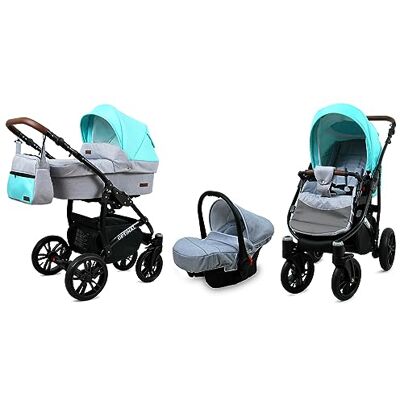 Babylux ® Bambini Passeggino Completo Set 3 in 1 Optimal incl. Navicella, Canna, Seggiolino Auto Carrozzina Neonati Sistema Combinato con Borsa fasciatoio, Copertura antipioggia ecc. Babylux ® Bambini Passeggino Completo Set 3 in 1 Optimal incl. Navicella, Canna, Seggiolino Auto Carrozzina Neonati Sistema Combinato con Borsa fasciatoio, Copertura antipioggia ecc.