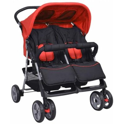 vidaXL Passeggino Gemellare in Acciaio Rosso e Nero vidaXL Passeggino Gemellare in Acciaio Rosso e Nero