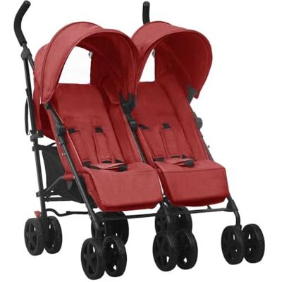 vidaXL Passeggino Gemellare in Acciaio Rosso vidaXL Passeggino Gemellare in Acciaio Rosso