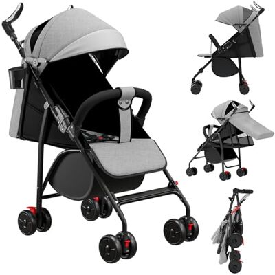 homewell Passeggino da viaggio pieghevole, con funzione sdraio, posizione sdraiata, passeggino compatto, con zanzariere e tappetini e portabevande (grigio) homewell Passeggino da viaggio pieghevole, con funzione sdraio, posizione sdraiata, passeggino compatto, con zanzariere e tappetini e portabevande (grigio)