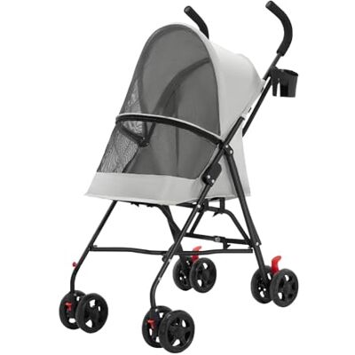 homewell Passeggino per cani, 2 in 1, pieghevole, con freno di stazionamento e copertura antipioggia, passeggino per animali domestici (grigio) homewell Passeggino per cani, 2 in 1, pieghevole, con freno di stazionamento e copertura antipioggia, passeggino per animali domestici (grigio)