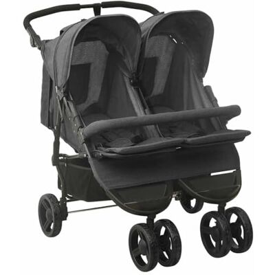 vidaXL Passeggino Gemellare Antracite in Acciaio vidaXL Passeggino Gemellare Antracite in Acciaio