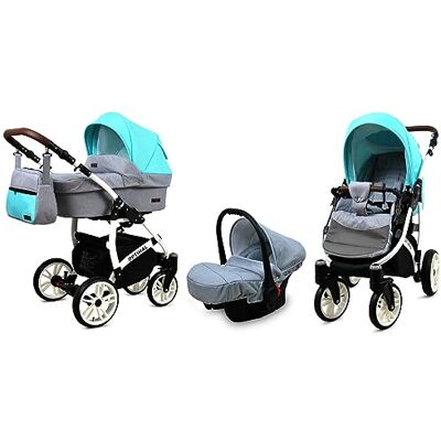 Babylux ® Bambini Passeggino Completo Set 3 in 1 Optimal incl. Navicella, Canna, Seggiolino Auto Carrozzina Neonati Sistema Combinato con Borsa fasciatoio, Copertura antipioggia ecc. Babylux ® Bambini Passeggino Completo Set 3 in 1 Optimal incl. Navicella, Canna, Seggiolino Auto Carrozzina Neonati Sistema Combinato con Borsa fasciatoio, Copertura antipioggia ecc.