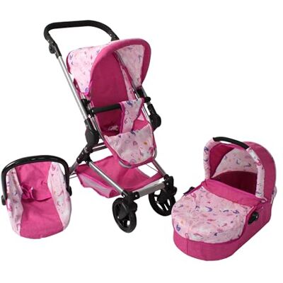 Bayer CHIC 2000 Passeggino per bambole Fides, set di passeggino 3 in 1 composto da navicella, seggiolino sportivo e seggiolino auto, unicorno, rosa Bayer CHIC 2000 Passeggino per bambole Fides, set di passeggino 3 in 1 composto da navicella, seggiolino sportivo e seggiolino auto, unicorno, rosa