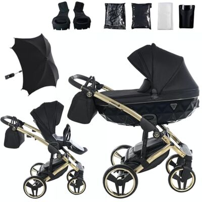 JUNAMA Passeggino TRIO Diamond S 02 Nero e Oro 2in1 3in1 4in1 + ombrellino (2 in 1 con Adattatori) JUNAMA Passeggino TRIO Diamond S 02 Nero e Oro 2in1 3in1 4in1 + ombrellino (2 in 1 con Adattatori)