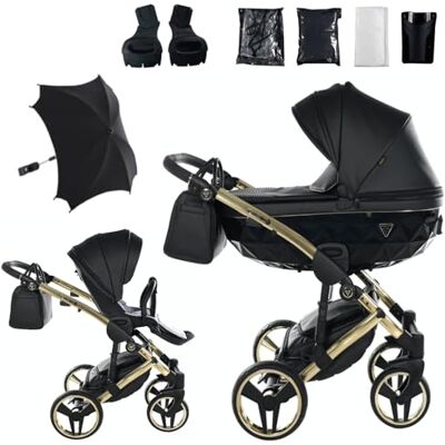 JUNAMA Passeggino TRIO Diamond Fluo 04 Nero e Oro 2in1 3in1 4in1 + ombrellino (2 in 1 con Adattatori) JUNAMA Passeggino TRIO Diamond Fluo 04 Nero e Oro 2in1 3in1 4in1 + ombrellino (2 in 1 con Adattatori)