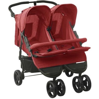 vidaXL Passeggino Gemellare Rosso in Acciaio vidaXL Passeggino Gemellare Rosso in Acciaio