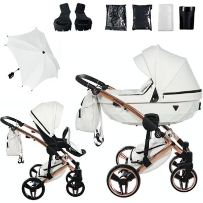 JUNAMA Passeggino TRIO Diamond S Class 01 Bianco e Rame 2in1 3in1 4in1 + ombrellino (2 in 1 con Adattatori) JUNAMA Passeggino TRIO Diamond S Class 01 Bianco e Rame 2in1 3in1 4in1 + ombrellino (2 in 1 con Adattatori)