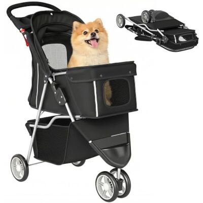 PawHut Passeggino per Cani Piccoli Pieghevole con Freni fino 10 kg Nero Carrozzina per Cani con Ruote, Portabicchieri, Cestino Portaoggetti, Imbottitura Rimovibile e Lavabile, per Animali PawHut Passeggino per Cani Piccoli Pieghevole con Freni fino 10 kg Nero Carrozzina per Cani con Ruote, Portabicchieri, Cestino Portaoggetti, Imbottitura Rimovibile e Lavabile, per Animali