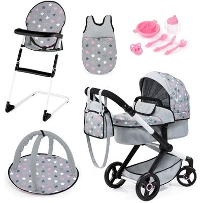 Bayer Design carrozzina per bambole, passeggino, con seggiolone, borsa, sacco a pelo, palestrina e accessori in plastica Bayer Design carrozzina per bambole, passeggino, con seggiolone, borsa, sacco a pelo, palestrina e accessori in plastica