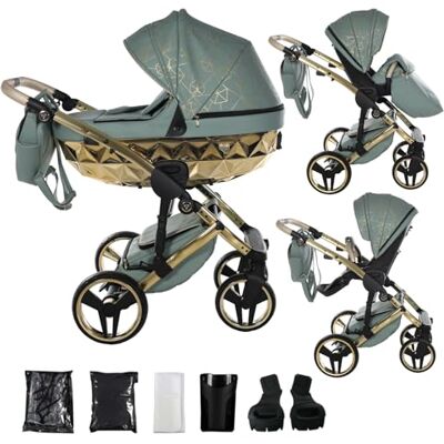 JUNAMA Passeggino Diamond Heart 2in1 3in1 4in1 (03 verde e oro, 2in1 con adattatori) JUNAMA Passeggino Diamond Heart 2in1 3in1 4in1 (03 verde e oro, 2in1 con adattatori)