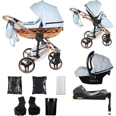 JUNAMA Passeggino Diamond Heart 2in1 3in1 4in1 (05 blu e rame, 4in1 con base ISOFIX) JUNAMA Passeggino Diamond Heart 2in1 3in1 4in1 (05 blu e rame, 4in1 con base ISOFIX)