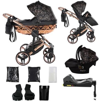JUNAMA Passeggino Diamond Heart 2in1 3in1 4in1 (02 nero e rame, 4in1 con base ISOFIX) JUNAMA Passeggino Diamond Heart 2in1 3in1 4in1 (02 nero e rame, 4in1 con base ISOFIX)
