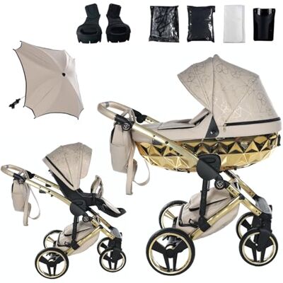 JUNAMA Passeggino TRIO Heart 07 Beige e Oro 2in1 3in1 4in1 + ombrellino (2 in1 con Adattatori) JUNAMA Passeggino TRIO Heart 07 Beige e Oro 2in1 3in1 4in1 + ombrellino (2 in1 con Adattatori)