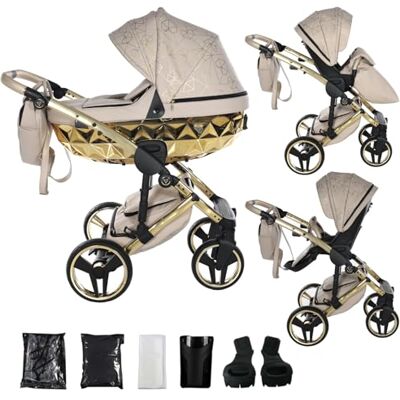 JUNAMA Passeggino Diamond Heart 2in1 3in1 4in1 (07 beige e oro, 2in1 con adattatori) JUNAMA Passeggino Diamond Heart 2in1 3in1 4in1 (07 beige e oro, 2in1 con adattatori)