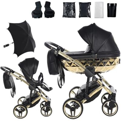JUNAMA Passeggino TRIO Hand Craft 05 Nero e Oro 2in1 3in1 4in1 + ombrellino (2 in 1 con Adattatori) JUNAMA Passeggino TRIO Hand Craft 05 Nero e Oro 2in1 3in1 4in1 + ombrellino (2 in 1 con Adattatori)