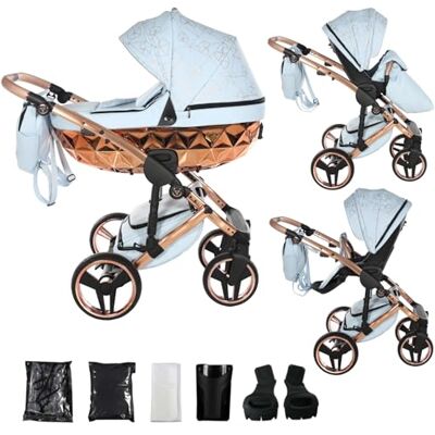 JUNAMA Passeggino Diamond Heart 2in1 3in1 4in1 (05 blu e rame, 2in1 con adattatori) JUNAMA Passeggino Diamond Heart 2in1 3in1 4in1 (05 blu e rame, 2in1 con adattatori)
