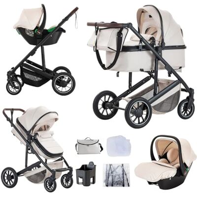 Lnhcrbs Passeggino 3 in 1, Beige-Set Passeggino,Ruota Anteriore Bloccabile Passeggino Da Viaggio con Manico Regolabile,Il telaio del passeggino è in alluminio,Per 0–4 anni, fino a 22 kg Lnhcrbs Passeggino 3 in 1, Beige-Set Passeggino,Ruota Anteriore Bloccabile Passeggino Da Viaggio con Manico Regolabile,Il telaio del passeggino è in alluminio,Per 0–4 anni, fino a 22 kg