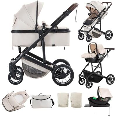 Lnhcrbs Passeggino 3 in 1 con Base ISOFIX,Include Zanzariera,Beige Telaio del Passeggino Leggero in Alluminio, Passeggino Pieghevole Rapido con Un Solo Clic-Parapioggia, Maniglia Regolabile Lnhcrbs Passeggino 3 in 1 con Base ISOFIX,Include Zanzariera,Beige Telaio del Passeggino Leggero in Alluminio, Passeggino Pieghevole Rapido con Un Solo Clic-Parapioggia, Maniglia Regolabile