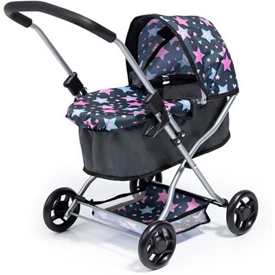 Bayer Design Passeggino per bambole Go, pieghevole, impugnatura morbida, design moderno, nero con stelle Bayer Design Passeggino per bambole Go, pieghevole, impugnatura morbida, design moderno, nero con stelle