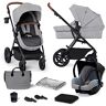 kk Kinderkraft Kinderkraft A-TOUR Passeggino Trio, Carrozzina 3 in 1 fino 26 kg, Ovetto incluso, Cappottina impermeabile con filtro UPF 50+, Ammortizzate Ruote, Accessori, Grigio chiaro