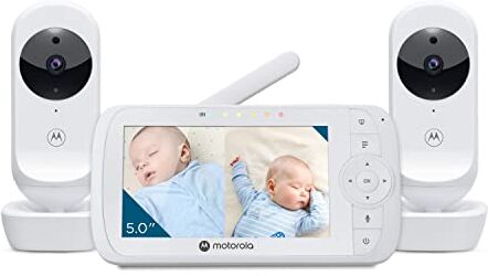 Motorola VM35-2/Ease 35-2 Baby Monitor con 2 Telecamere, Schermo da 5.0 pollici, Display a schermo diviso, Visione Notturna, Comunicazione Bidirezionale, Monitoraggio Temperatura, Bianco