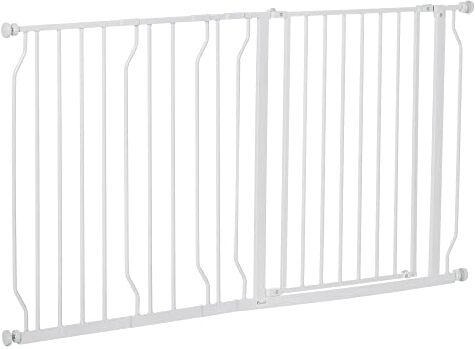 PawHut Cancello per cani, ampio cancello per scale con porta a pressione, barriera per animali domestici, per porta, corridoio, 76 x 75-145 cm (altezza x larghezza x larghezza), bianco