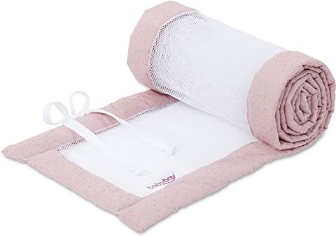 babybay Paracolpi in rete Royal/paracolpi per lettino/protezione antiurto per lettino da bambino, adatto per modello Maxi, molle, comfort e comfort Plus, con pois rosa glitterati oro